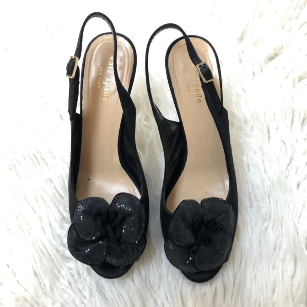 Kate Spade Satin Peep Toe Floral Embellished Heel